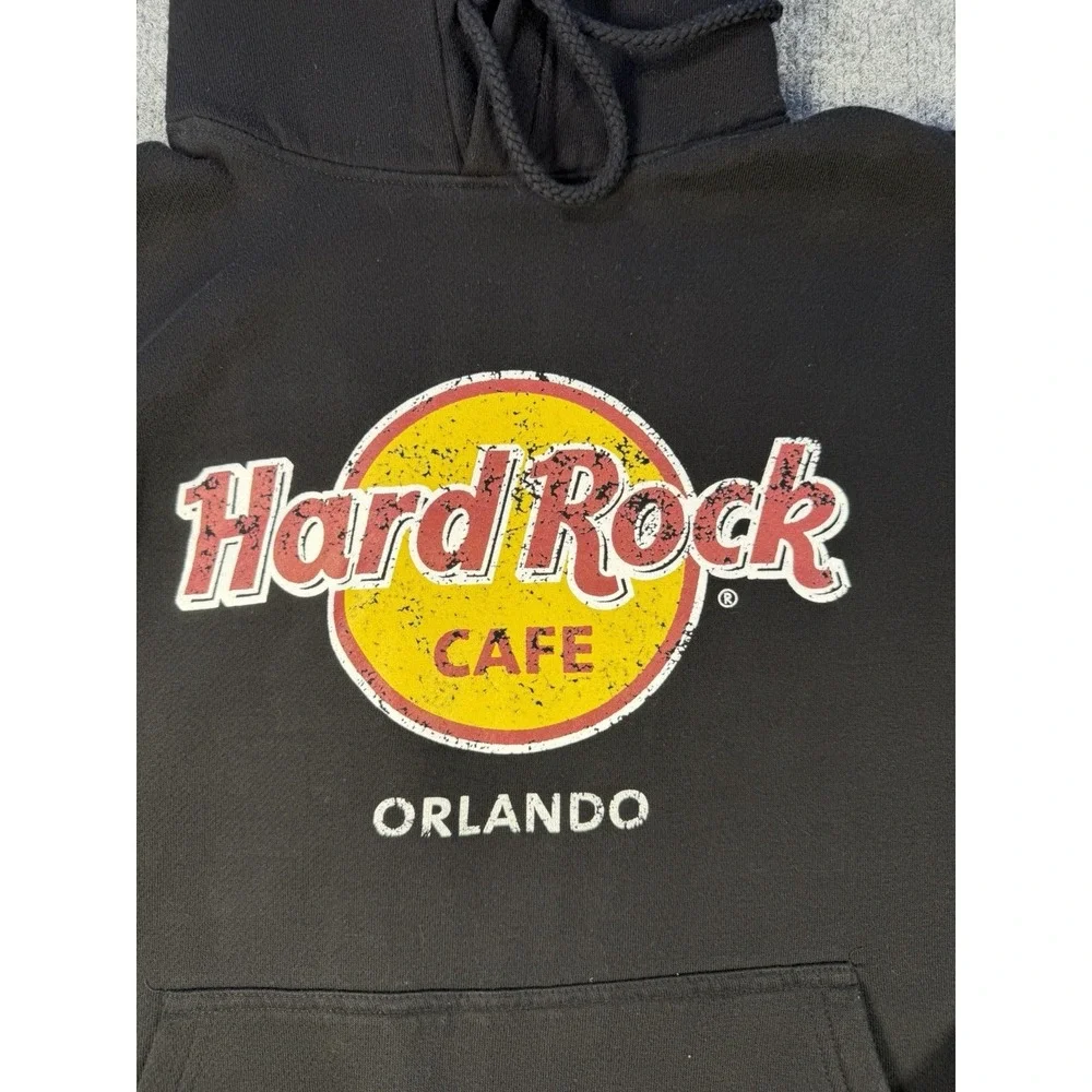 Hard Rock Cafe Orlando Hoodie Mens Medium Black Graphic Pullover Sweatshirt - Picture 3 of 7